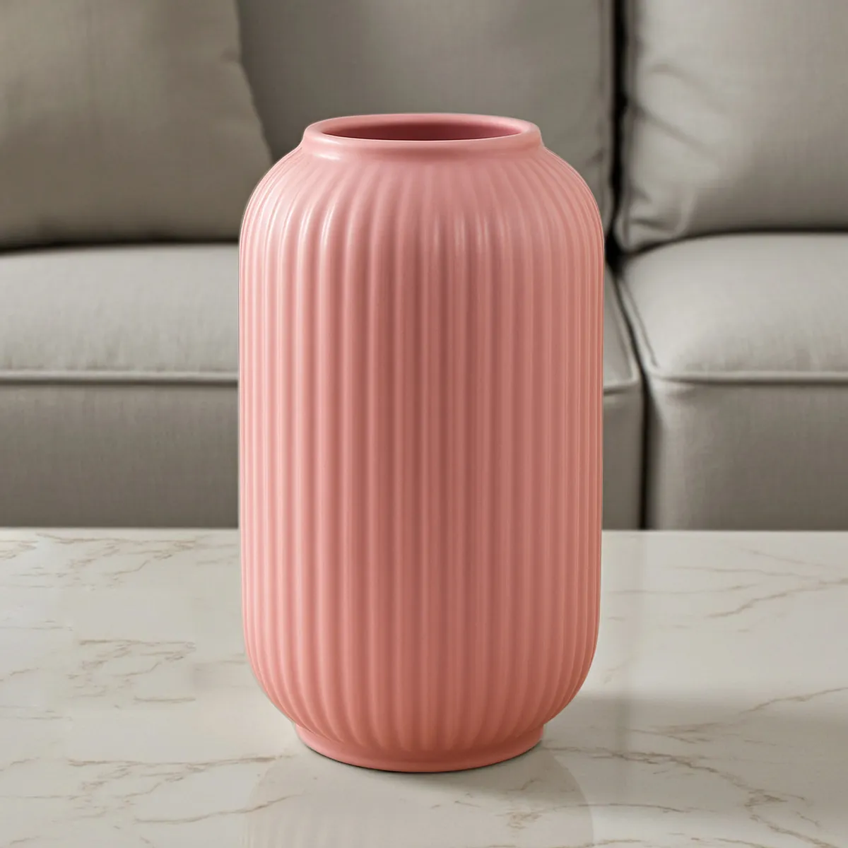 Opulent Ribbed Ceramic Vase - Pink media 3