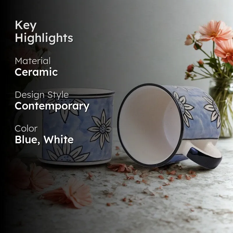 Ceramic Ceramic Coffee Mug (300 mL Each,Blue,White) - Set Of Two media 2