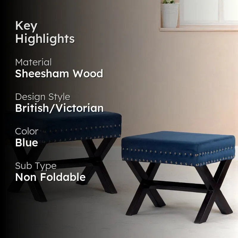 Jynex Sheesham Wooden Stools (Blue) - Set Of Two media 2