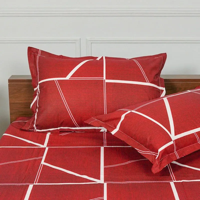 Manal Geomatric Neon Print Cotton Bedsheet s(Red) - 144 TC media 4