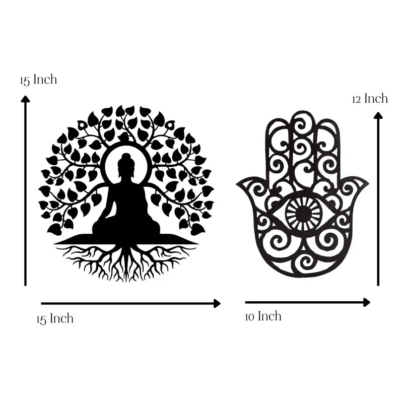 Buddha With Hamsa Hand Iron Wall Accent- Set Of Two media 6