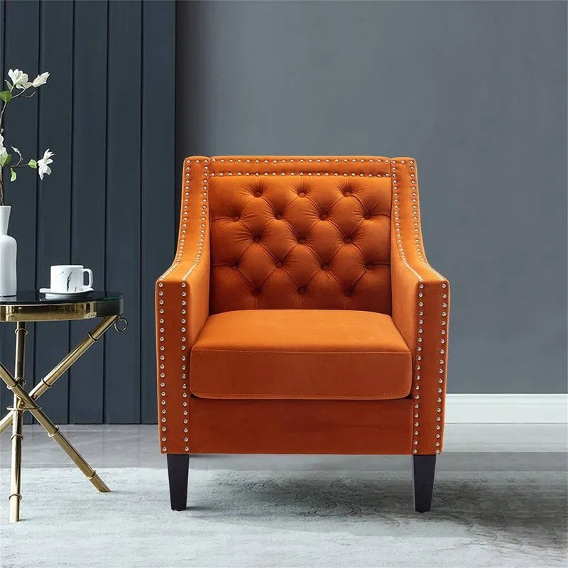 Softix Neem Wood Accent Chair - Orange media 4