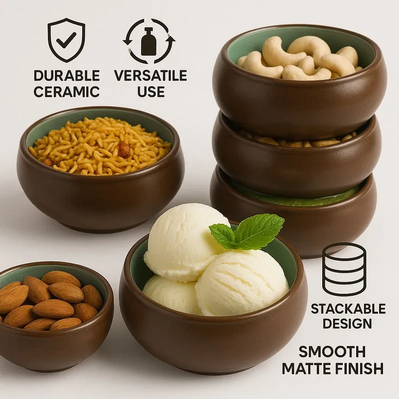 Chestnut Handcrafted Ceramic Dip Bowls (Brown,150 mL) - Set Of Six media 4