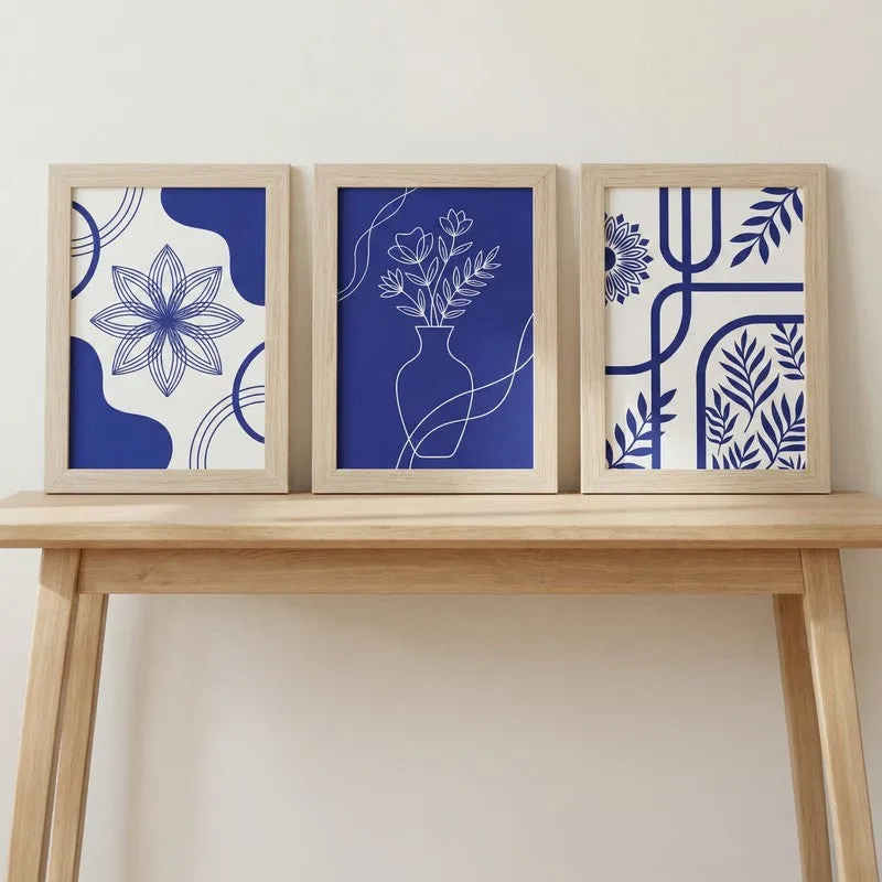 Chic Blue Palette Botanical Wall Painting With Frame - Set Of Three media 3