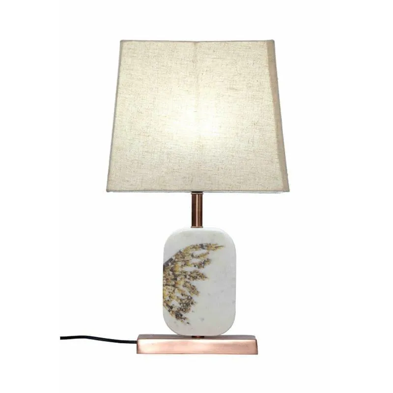 Winged Printed Marble & Copper Base Fabric Table Lamp - Beige,White media 4