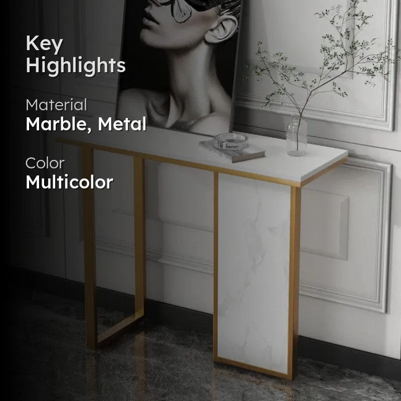 Opulence Metal Console Table with Marble Top (White) - Medium media 2