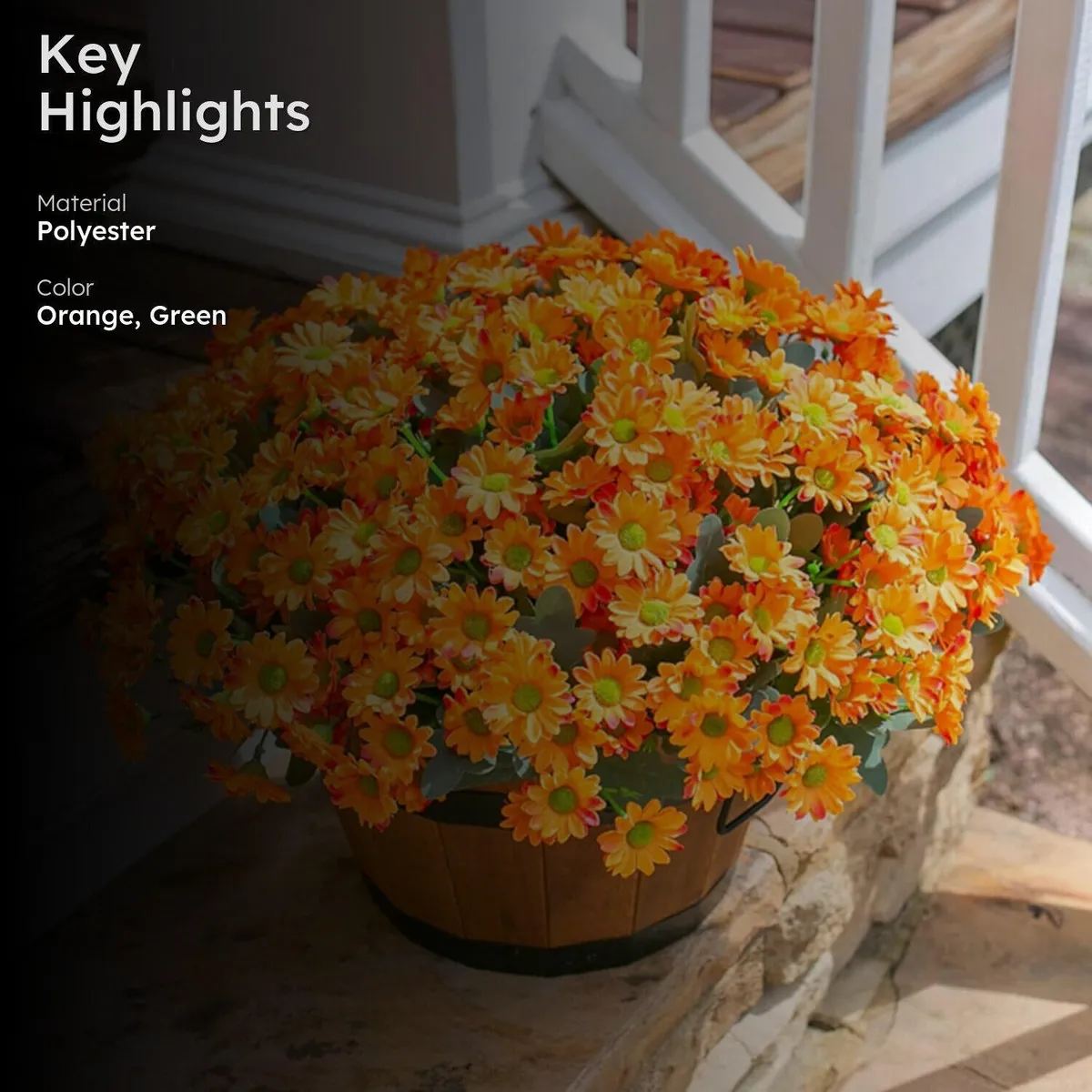 Azure Daisy Artificial Flower (Orange) - Set of Two media 2