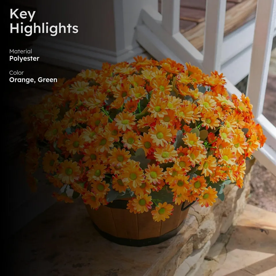Azure Daisy Artificial Flower (Orange) - Set of Two media 2