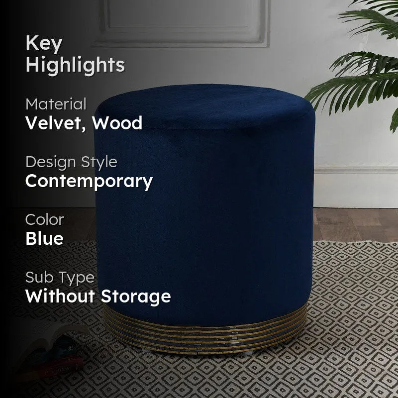 Velour Solid Velvet Pouffe - Dark Blue media 2