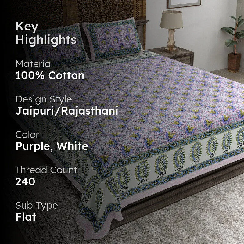 Rangva Cotton Bedsheet (Purple,White) - 240 TC media 2