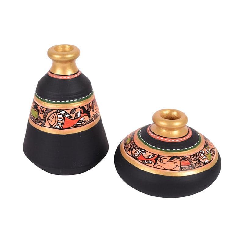 Triangle Tree Wooden Wall Shelf With Madhubani Pot - Set Of Four media 4