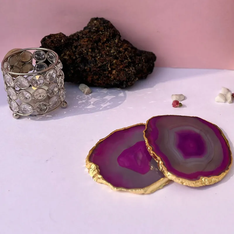 Candra Handcrafted Brazilian Agate Coaster (Pink) - Set Of Two media 3
