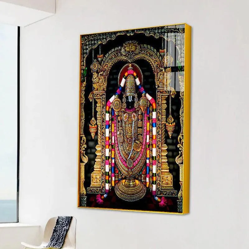 Sri Tirupati Balaji Spiritual Canvas Wall Art With Frame - Gold media 4