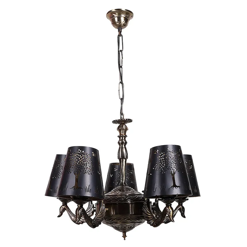 Tree Of Life Etched Mayoor Golden Antique Ceiling Lamp media 3