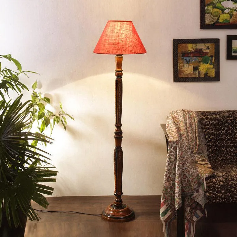 Hima Vintage Wooden Floor Lamp With Jute Shade - Pink media 1