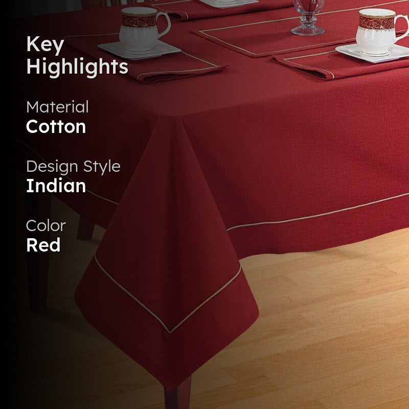Swayam Pristine Solid Table Cover (Red) - Six Seater media 2