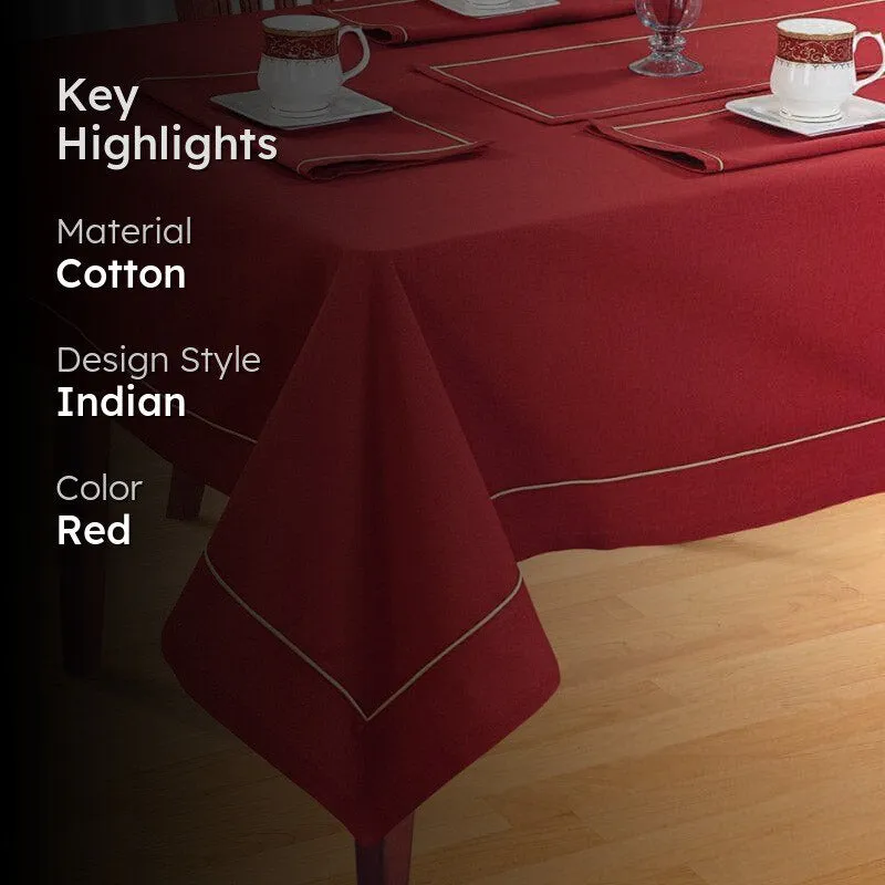 Swayam Pristine Solid Table Cover (Red) - Six Seater media 2