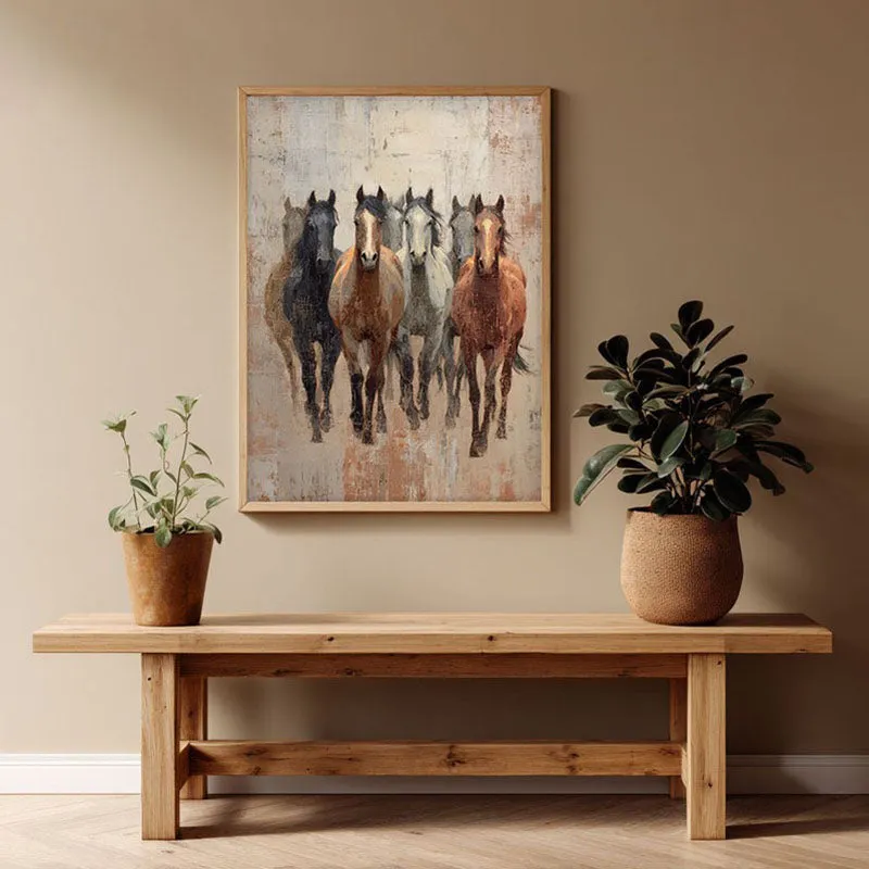 Spirit of the Wild Horse Wall Painting With Brown Frame media 1