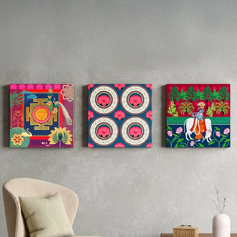 India Circus Kanha's Herd Canvas Wall Art - Set Of Three media 1