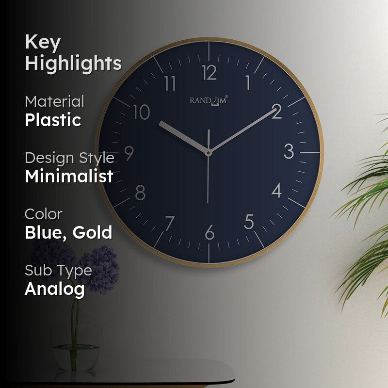 Benot Gold Analog Wall Clock - Blue & Gold media 2
