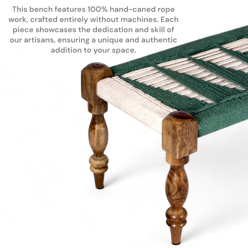 Firox Sheesham Wooden Bench - Green,White media 8