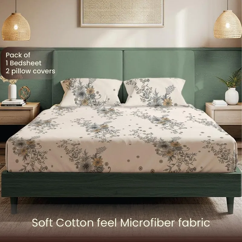Neutral Blossom Floral Cotton Bedsheets (Beige & Grey) - 200 TC media 4