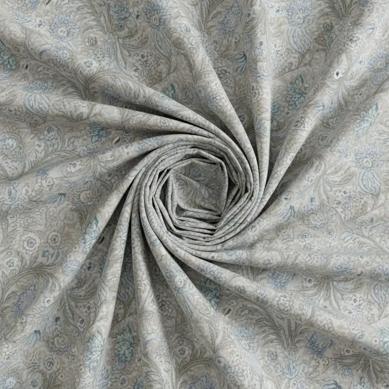Samuna Floral Cotton Bedsheet (Light Blue,Grey) - 144 TC media 5