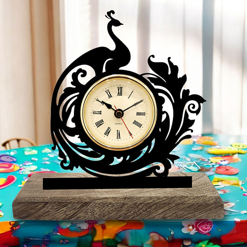 Peacock Lines Analog Table Clock