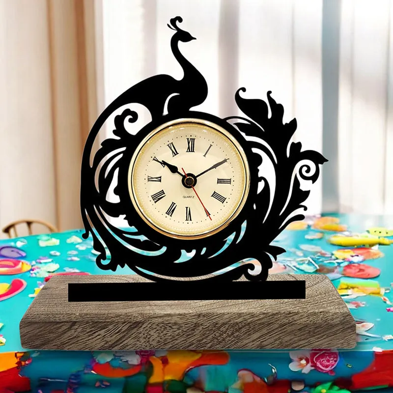 Peacock Lines Analog Table Clock media 1