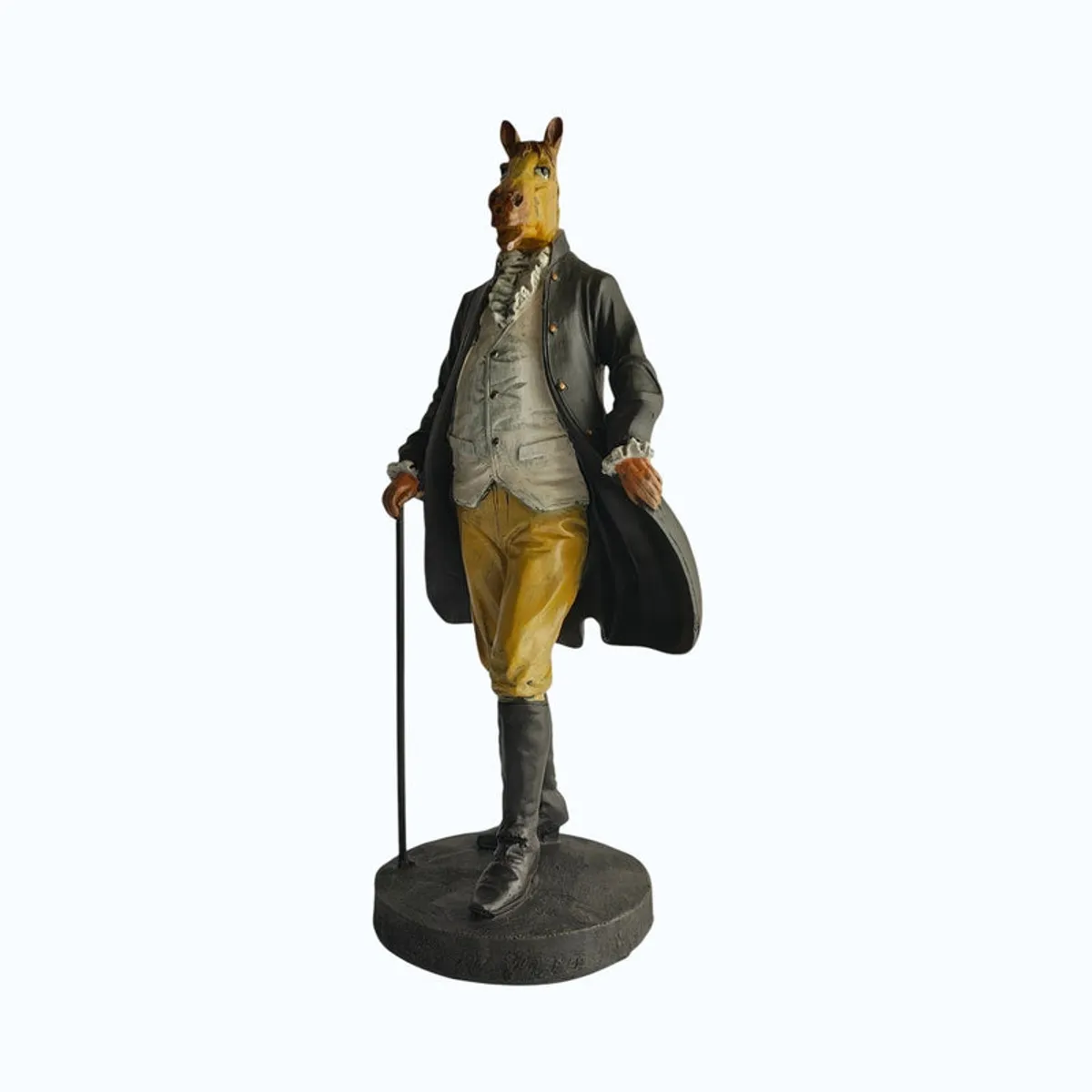 Front angled view of the horse-headed gentleman showpiece