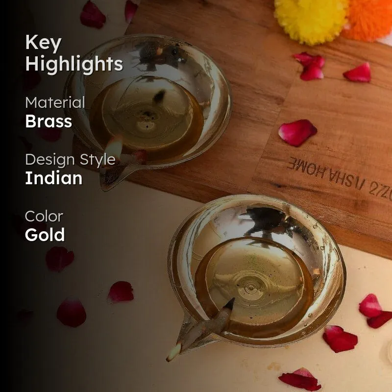 Sanecha Gold Finish Brass Diya - Set Of Two media 2