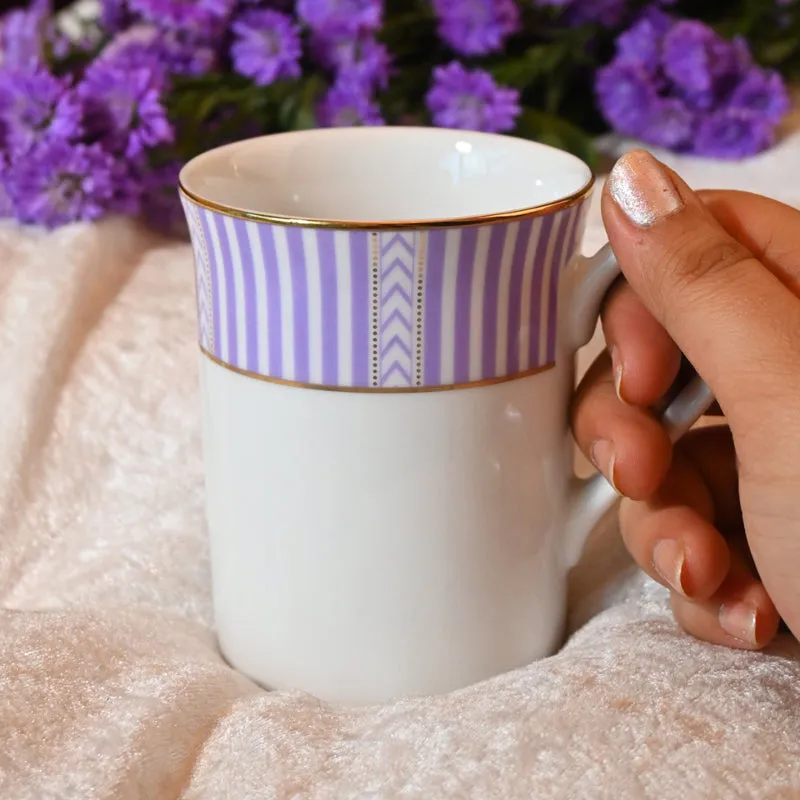 Stripe Classic 24k Gold Brushed Porcelain Coffee Mug (Purple/300 mL Each) - Set Of Four media 3