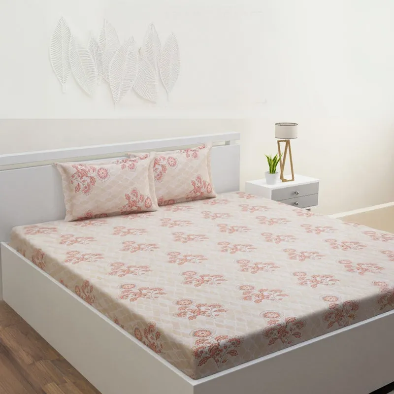 Marigold Fields Cotton Bedsheet (Peach) - 144 TC media 1