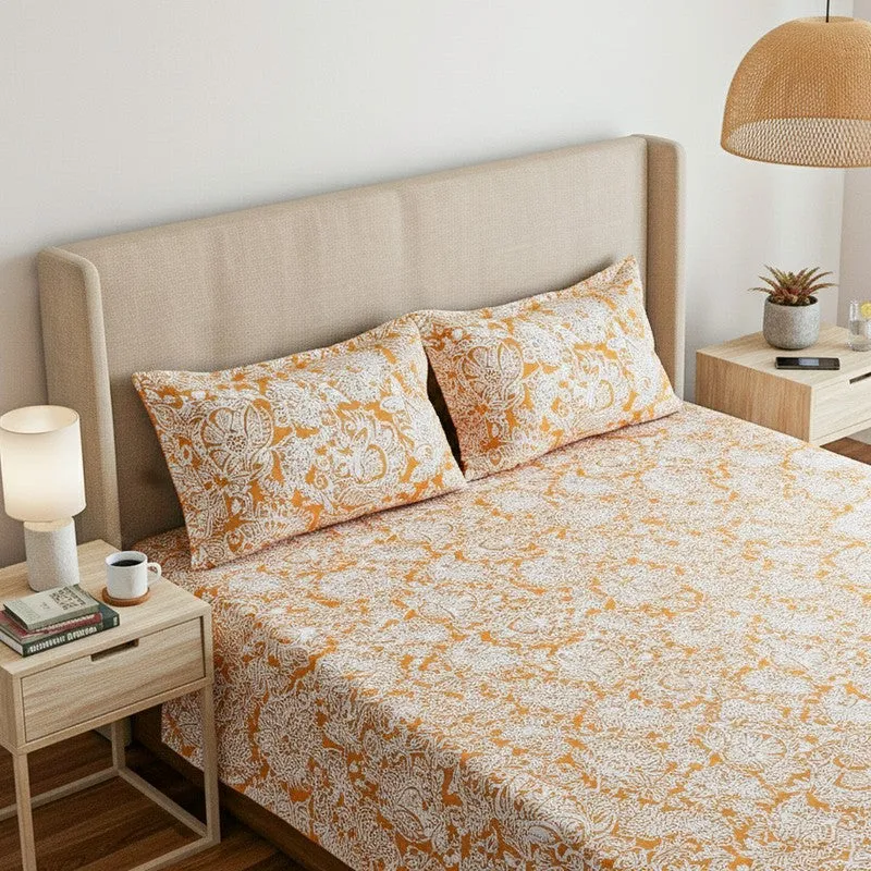Champa Floral Cotton Bedsheet (Brown) - 200 TC media 3