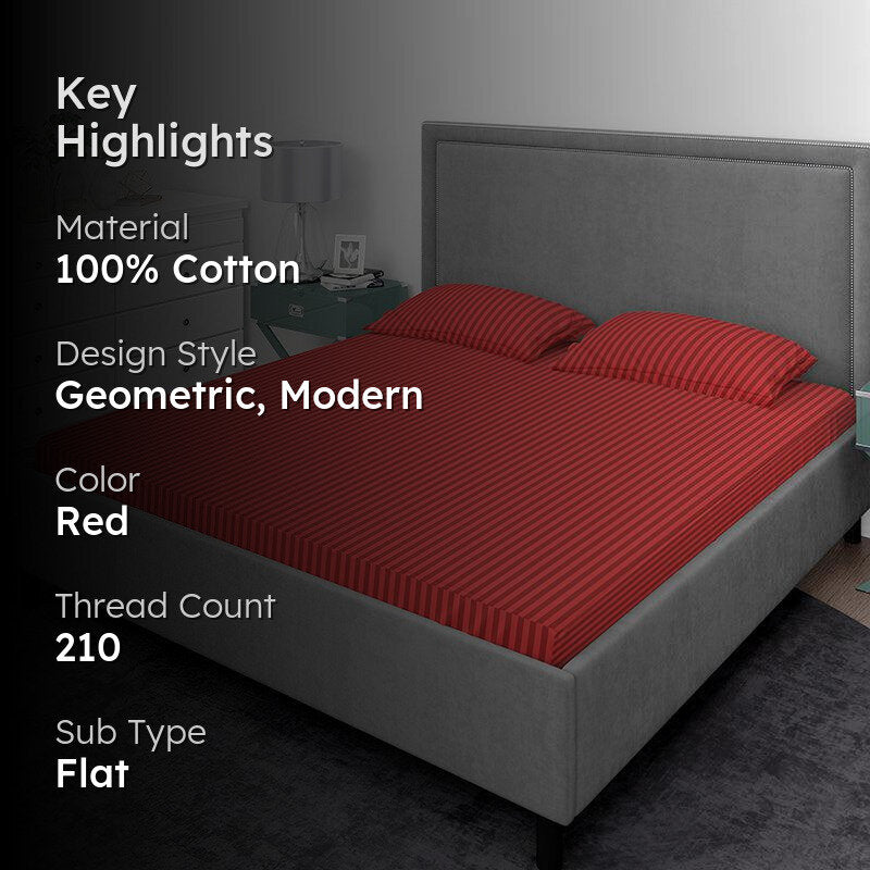 Chic Lines Geometric Cotton Bedsheet (Red) - 210 TC media 2