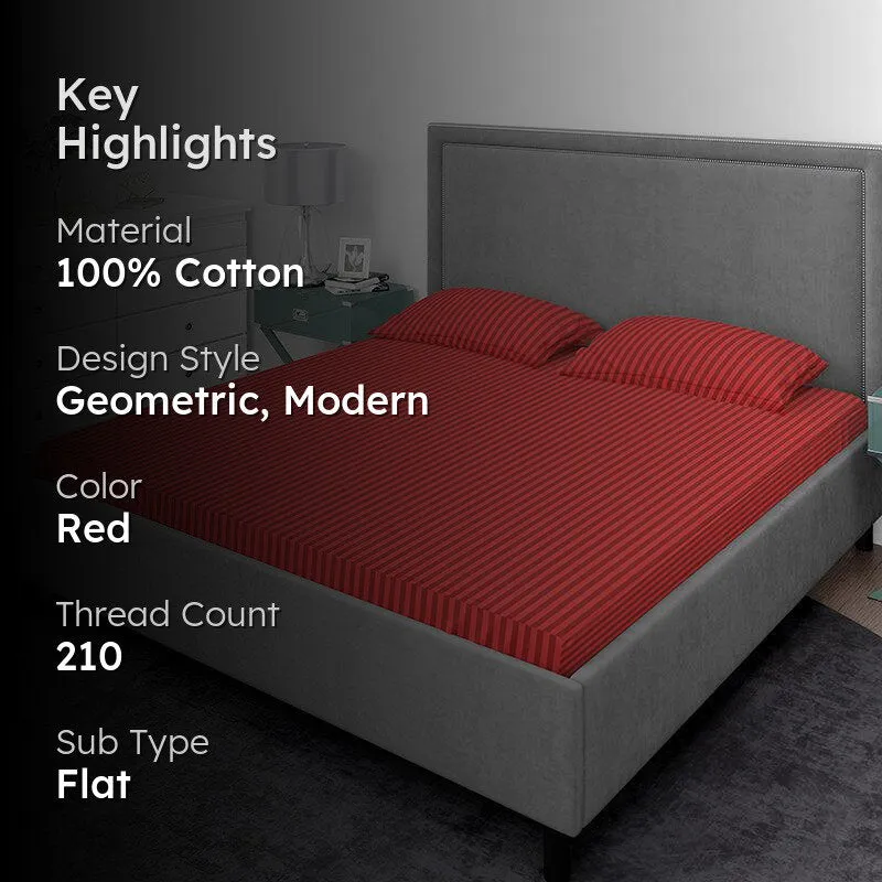 Chic Lines Geometric Cotton Bedsheet (Red) - 210 TC media 2