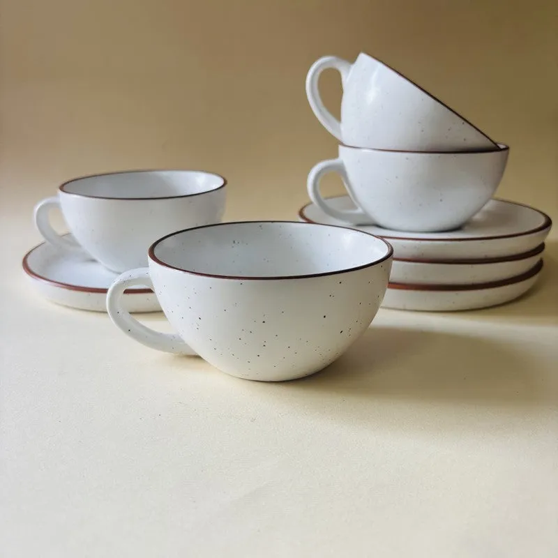 Ceramic Cup & Saucer (White/240 mL Each) - Set of Four media 5