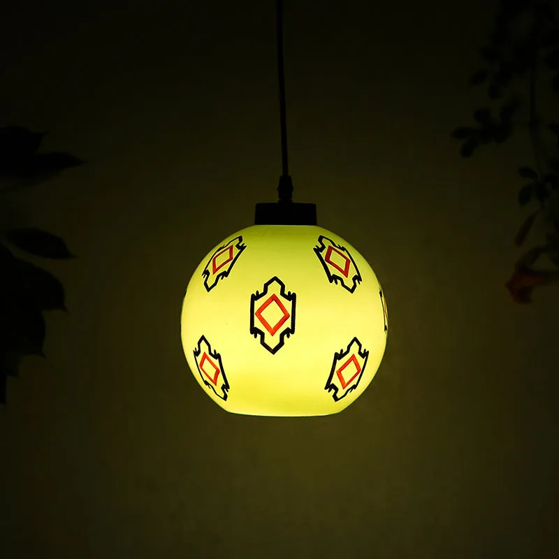 Summer Specks Hand Painted Glass Moon Ceiling Lamp media 1