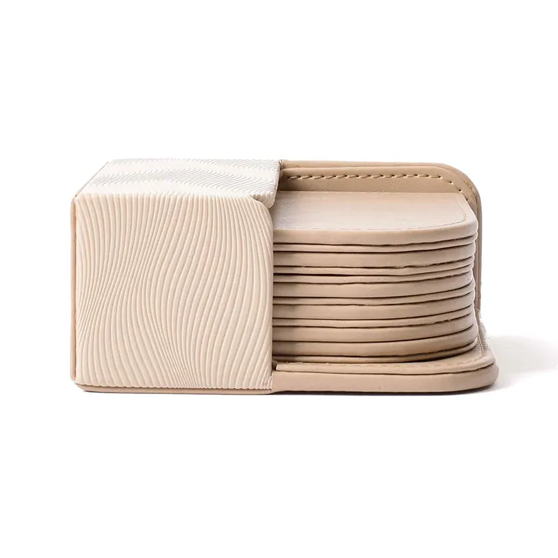 Veltrix Faux Leather Coaster (Beige) - Seven Piece Set media 4