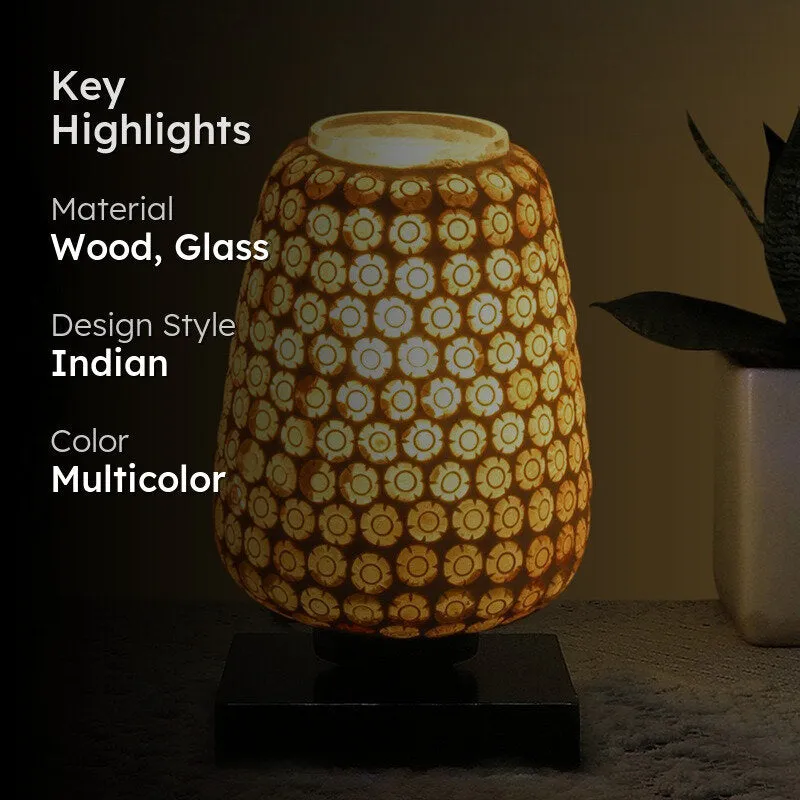 Glowara Glass Table Lamp With Wooden Base - Multicolor media 2