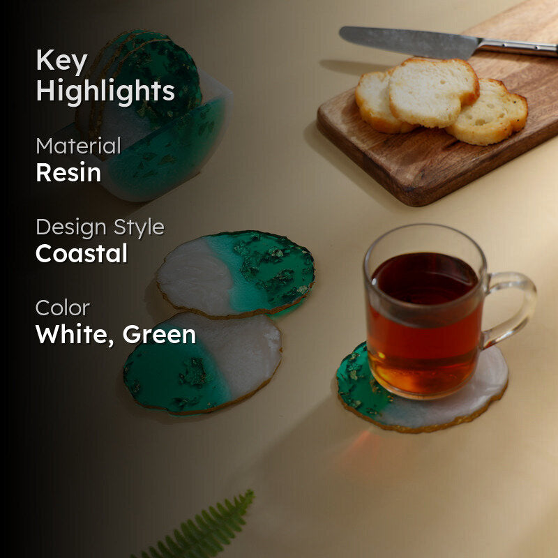 Fleck II Resin Coaster (Green,  White) - Seven Piece Set media 2