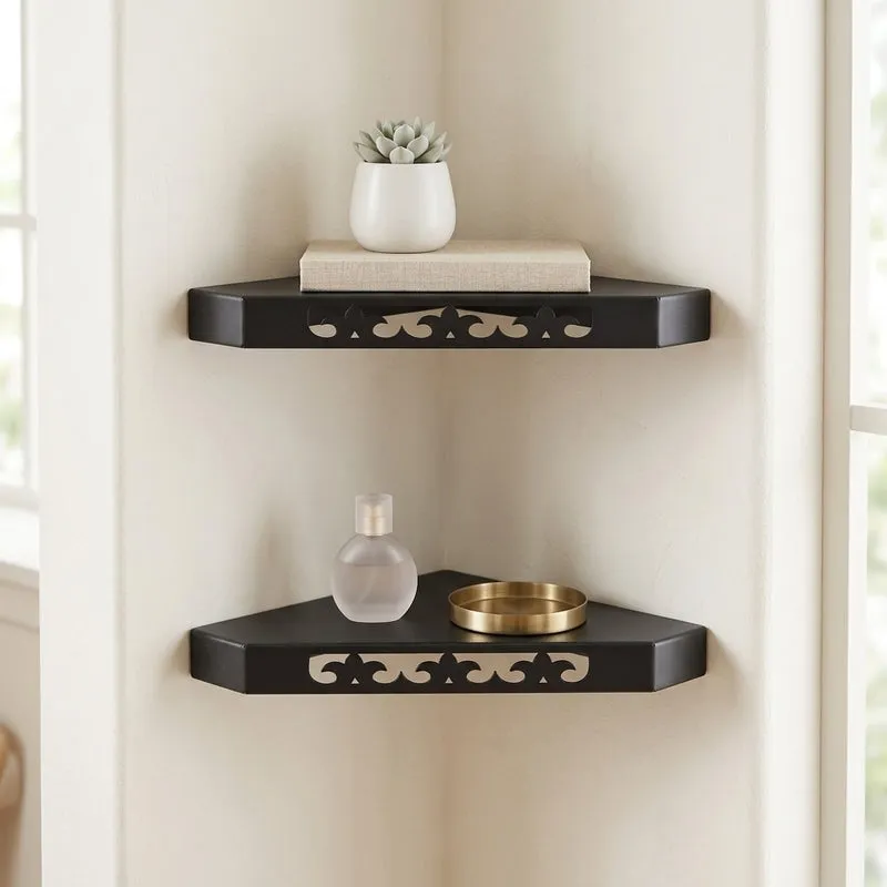 Vera Corner Floating Shelf (Black) - Set Of Two media 1