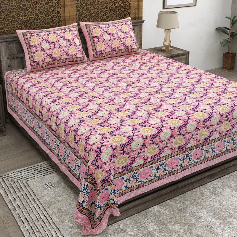 Bloomo Cotton Bedsheet (Purple,Beige) - 240 TC media 1