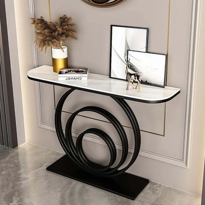 Circular Ring Metal Console Table with Marble Top - Large media 4