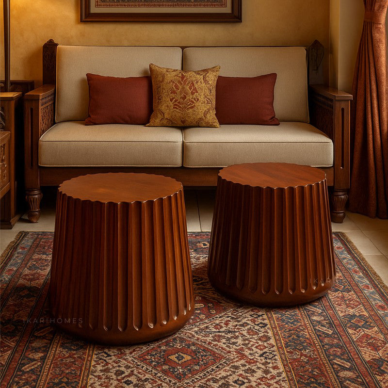 Fluted Barrel Mango Wood Coffee Table