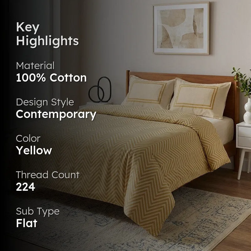Wave Whisper Cotton Bedsheet (Yellow) - 224 TC media 2