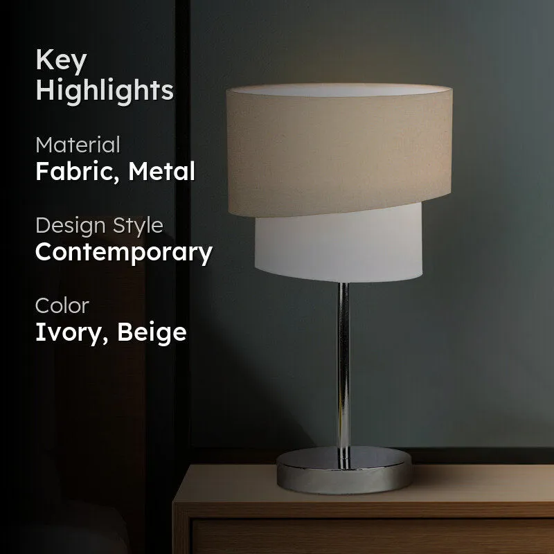 Stellar Lady Metal LED Fabric Table Lamp - Ivory,Beige media 2
