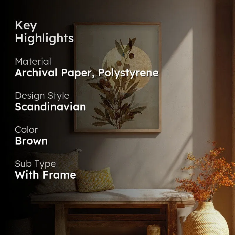 Moonlit Botanicals Archival Paper Wall Painting With Brown Frame media 2