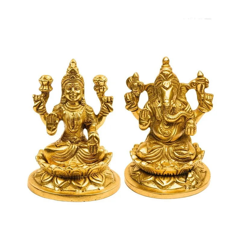 Lakshmi Ganesh Brass Showpiece - Gold media 5