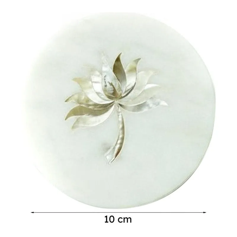 Lotus Marble Coaster With Mother Of Pearl Inlay (White, Grey) - Set Of Two media 7